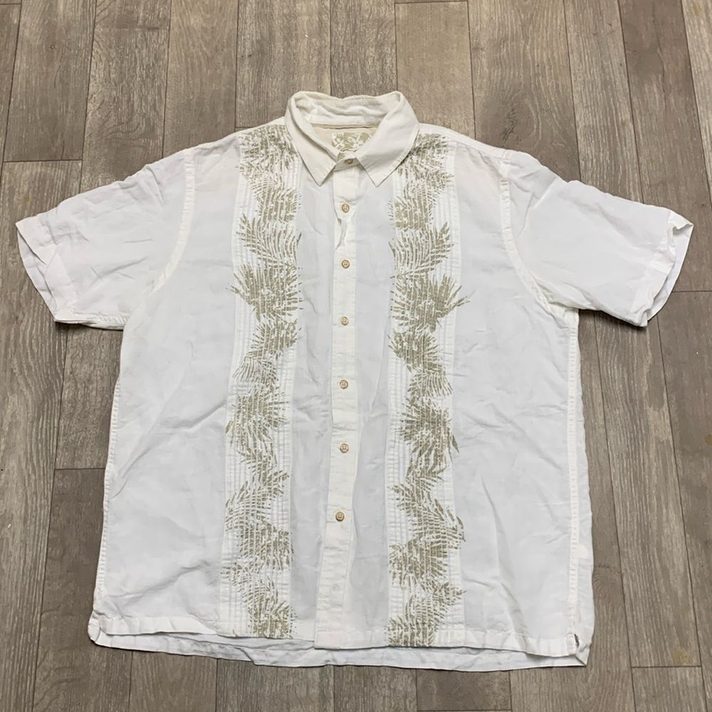 Mens Tasso Elba Island Linen Blend‎ Button Down Palm Tress Floral Shirt